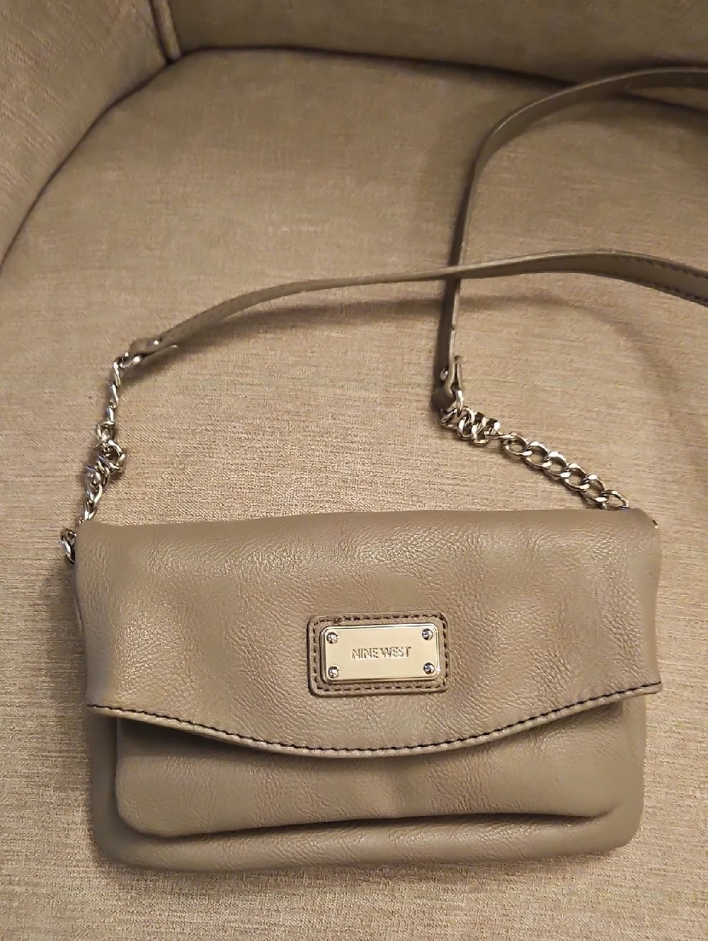 Nine West Taupe Faux Leather Crossbody with Chain Strap